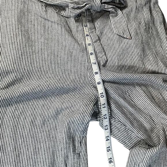 LOFT Outlet Linen Blend Wide Leg Crop Pants Large Blue White Stripe Tie Waist - Picture 6 of 10